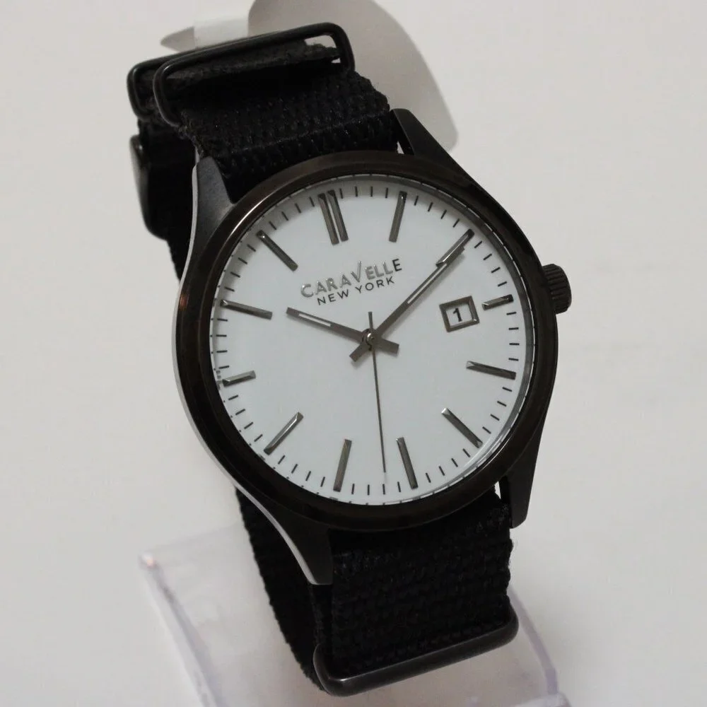 Caravelle Men's Quartz Field Watch By Bulova Black NATO Strap Black Case 41mm